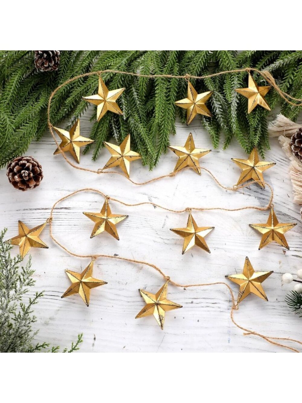 5.9ft Christmas Gold Star Garland with Distressed Metal Stars - Holiday Decor